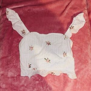 Floral White Ruffle Strap Top